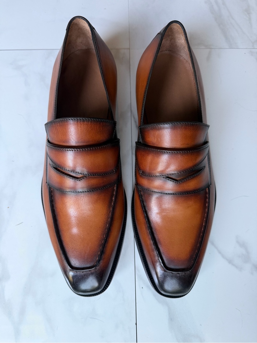 Men's Tan Burnished Leather Penny Slip-Ons